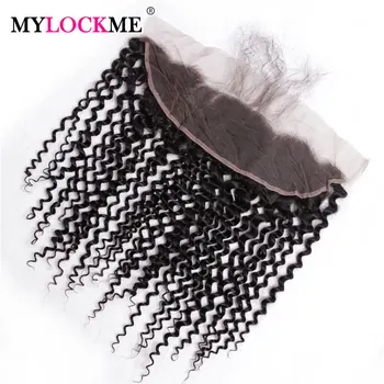 MYLOCKME Извратени Къдрава 13x4 Дантела Frontal Natural Color For Black Women Peruvian Human Hair Дантела Frontal Closure Реми Hair
