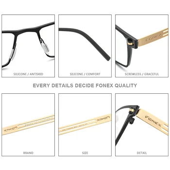 FONEX Pure Titanium Eyeglasses Frames мъжете 2020 нови рецепта квадратни очила Жени късогледство оптични Безвинтовые очила 8531