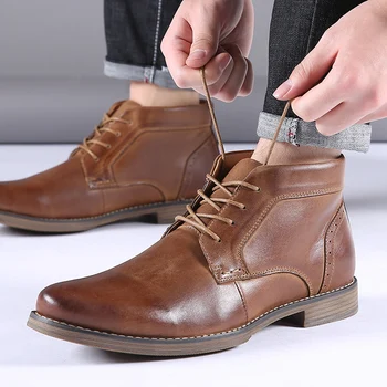 VRYHEID високо качество на мъжки високи обувки есен и зима плюс кадифени обувки голям размер обувки, мъжки ботуши от естествена кожа US 7.5-12