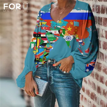 FORUDESIGNS блуза дамски карта на света модел дамски потници и блузи 2020 плюс размер ризи Дамски дрехи