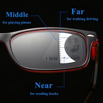 Ретро прогресивни очила за четене унисекс анти-син лъч пресбиопия очила с диоптрией 1.0~3.5 мода точка украса пълен кадър