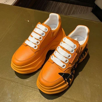 Оранжев изкуствена изкуствена кожа шиене мозайка азбука графити дебели долни маратонки дизайнер водоустойчив чрез шнурове подобряване на обувки