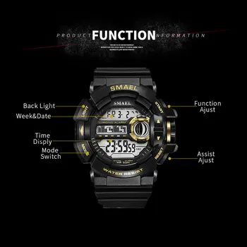 Военни часовници, спортни часовници за мъже SMAEL Male Watch S удароустойчив мъжки часовник Водоустойчив 1436B LED Digital Wrsitwatches