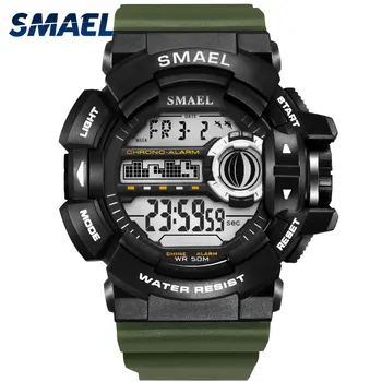 Военни часовници, спортни часовници за мъже SMAEL Male Watch S удароустойчив мъжки часовник Водоустойчив 1436B LED Digital Wrsitwatches