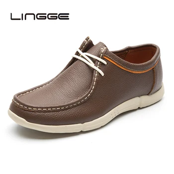 LINGGE 2020 нова мъжка кожена ръчно изработени обувки мъжки Ежедневни обувки easy коровья кожени мъжки мокасини размер на 40-45