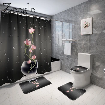 Печатни цветна подложка за вана и душ завеси набор от микрофибър капак на тоалетната чиния подложка за вана на краката на мат абсорбиращи тоалетна пода килим