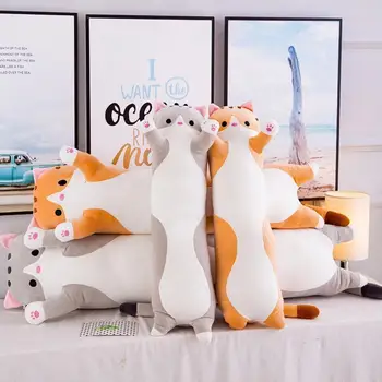 50-130 см моделиране Cat Kawaii дълги възглавници, меки играчки офис обедната почивка Nap спални възглавници, Възглавници пълнени подарък кукла за деца