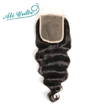 Ali Grace бразилско свободно волнообразное закриване 4x4 швейцарско дантела Свободна средната част на Реми човешки коси дантелено закриване на естествения цвят Безплатна доставка