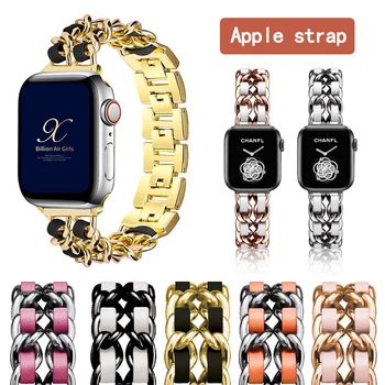 въжета за часа на apple watch band елегантен женски гривна от неръждаема стомана кожена каишка apple watch 5 band 40 мм/44 мм каишка за iwatch 3