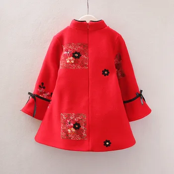 Момиче есен зима китайски стил Облечи Тан костюм, палто вълнени палта за деца на Нова година облекло Детска вълнена Чи-РП 2 3 4 5 6y