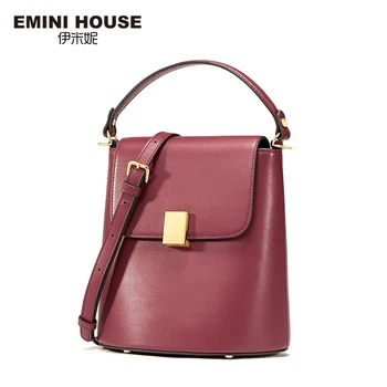EMINI HOUSE Padlock Bucket Bag дамска чанта през рамо за жени Сплит кожа плътен цвят луксозни чанти, дамски чанти дизайнер