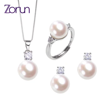 Zorun Real Natural Freshwater Pearl Sets Fashion/Fine Jewelry 10MM with 18K White Gold Filled Accessories for Women New Design