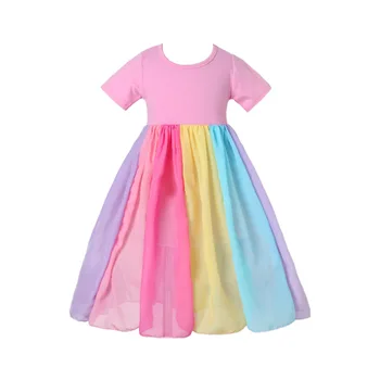 Лято 2021 нов стил на деца новородените момичета са цветни с къси ръкави Дъга на окото рокля за момичета, детски Принцеса дълги рокли облекло