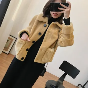 Къса палто от естествена кожа на жените есенно-зимно яке вълнена кожа яке корейска козметика кожени палта 2020 Veste Fourrure Femme KJ3175