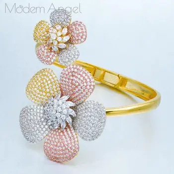 ModemAngel луксозен цвете Индийски регулируем пръстен, гривна бижута, комплекти за жени сватба, годеж brincos para as mulheres