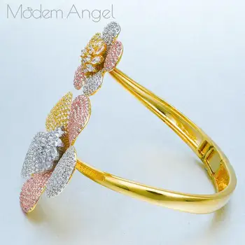 ModemAngel луксозен цвете Индийски регулируем пръстен, гривна бижута, комплекти за жени сватба, годеж brincos para as mulheres