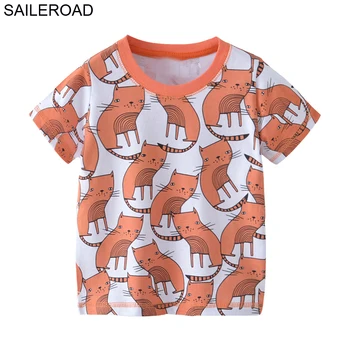 SAILEROAD 2-7 години малки момичета с къс ръкав тениски за годишни деца за Деца момичета дрехи картун котка печат облекло