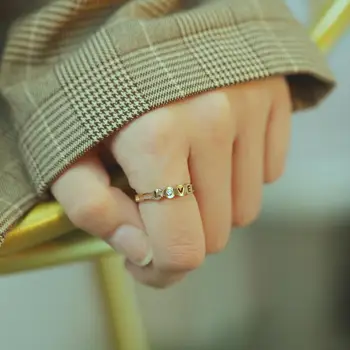 Мода Циркон кухи любов неръждаема стомана отворен пръстен дамски Kpop запознанства розово злато регулируема пръст на бижута, аксесоари, пръстени