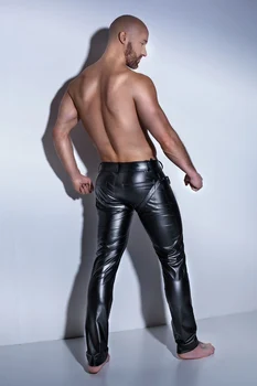 Мъжка Мода Черен Изкуствена Кожа Панталони, Дълги Панталони Секси И Новост Слаб Мускул Чорапогащник Мъжки Гамаши Slim Fit Плътно Мъжки Панталони