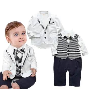 2017 New Baby boys Гащеризон джентълмен моделиране бебе гащеризон с дълъг ръкав катерене стилове облекло деца жилетка и гащеризон с пеперуда