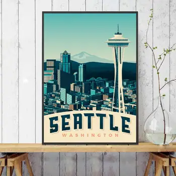 Seattle Travel Art Платно Print Poster Home Decor Живопис No Frame