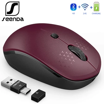 SeenDa Bluetooth 4.0+2.4 G Type-c Multi-mode Wireless Mouse Rechargeable Silent click USB-C Bluetooth Mouse for Macbook Laptop PC
