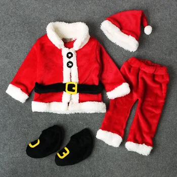 Младенческие децата Дядо Коледа костюм с дълъг ръкав потник+панталон+шапка+чорап високо качество 4шт коледен костюм Baby Baby Boy Girl Set
