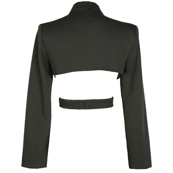 [ИАЛ] жените Черен кръст Сплит съвместно Blazer нов ревера с дълъг ръкав свободна засаждане яке прилив на мода пролет есен 2021 1T447