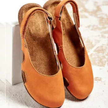 2019 задната празна Дамски обувки естествена кожа голям размер комфорт мека Мери Джейн ежедневна мода дамски есен обувки на плоска подметка