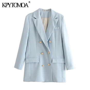 KPYTOMOA жени 2020 мода Офис облекло двубортный сако, винтидж палто с дълъг ръкав назад вентилационни отвори Дамски връхни дрехи и шикозни блузи