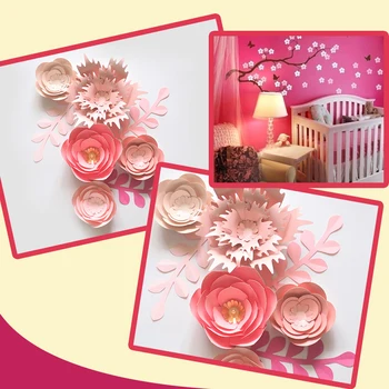 Ръчно изработени от картон Роза САМ хартиени цветя, листа, комплект за сватби и събития фонове, декорации детска стена деко видео уроци
