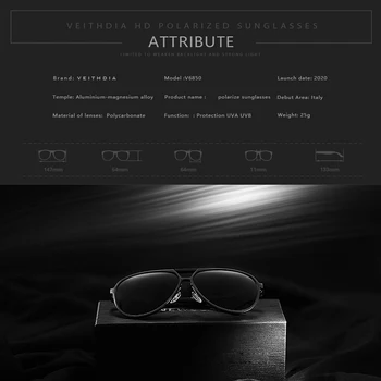 VEITHDIA мъжки алуминиеви магниевые фотохромичните слънчеви очила поляризирани лещи UV400 аксесоари за очила мъжки слънчеви очила за мъже V6850