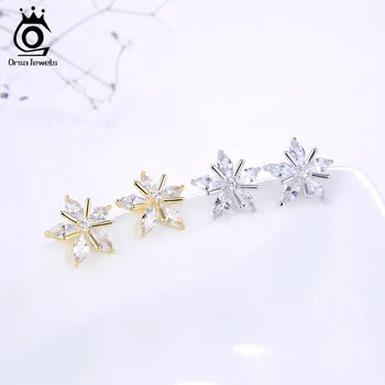 ORSA JEWELS Real S925 Snowflake обеци карамфил най-новата Коледна тема сладък модни сребро цирконий дамски бижута SE172