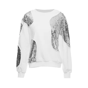 TOWTWINSTYLE асиметричен мозайка пайети ежедневни Sweatershirt за жени O врата с дълъг ръкав свободни Swertershirts женски 2020 нов