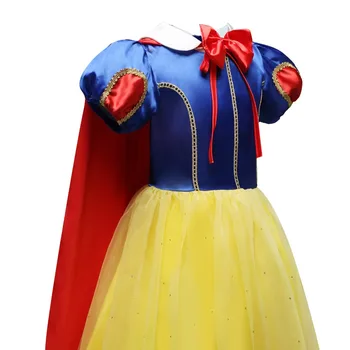 VOGUEON за момичета Принцеса Снежанка на карнавалните костюми с дълъг плащом деца Puff ръкав лук рокля детски костюм за Хелоуин