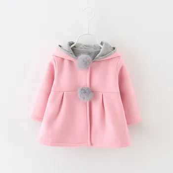 Деца момичета палта зима е топло на ухото на заек с качулка момиче палто горна дреха с дълъг ръкав деца, сако, палто 1-5 Т