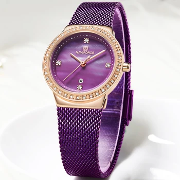 NAVIFORCE дамски часовници мода мрежа от неръждаема стомана ръчен часовник Кварцов мъжки часовник момиче часовник водоустойчив Montre Feminino