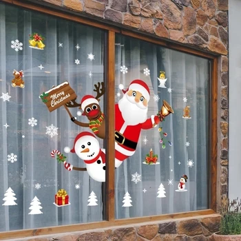 Коледни стикери прозореца на Дядо Коледа, снежен човек елен 2020 весела Коледа декорации за украса на дома за Коледа с Нова година 2021