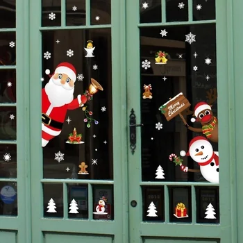 Коледни стикери прозореца на Дядо Коледа, снежен човек елен 2020 весела Коледа декорации за украса на дома за Коледа с Нова година 2021
