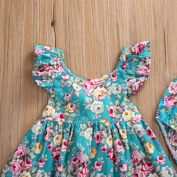 2017 очарователни бебета Baby Girls лято пристрастие цвете рокля сарафан +гащи екипировки 2 елемента деца детски дрехи комплект