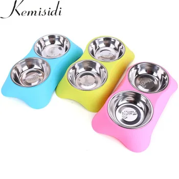 KEMISIDI 3 цвят от неръждаема стомана купа за кучета, красив бонбон цвят двойна храна за домашни любимци вода за Пиене ястия захранващото за котки кученце кучето S/L