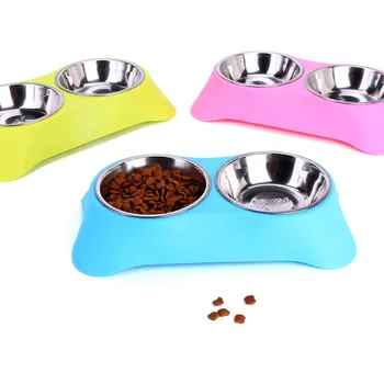 KEMISIDI 3 цвят от неръждаема стомана купа за кучета, красив бонбон цвят двойна храна за домашни любимци вода за Пиене ястия захранващото за котки кученце кучето S/L