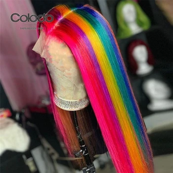 COLODO Colored Lace Front Перука Реми Human Hair Ombre Rainbow Lace Front Human Hair перуки предварително выщипанные директни ефирни дантелени перуки