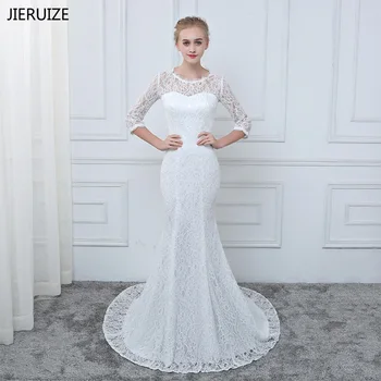 JIERUIZE бяла дантела Русалка сватбени рокли 3/4 ръкави евтини сватбени рокли robe de mariee vestido de новия