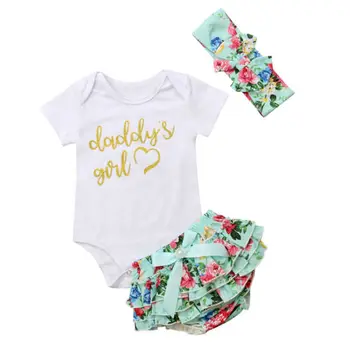 Цвете на бебе Baby Girl върховете плъзгачи пакетче цветни поли лента за глава облекло комплект 3шт Детски дрехи