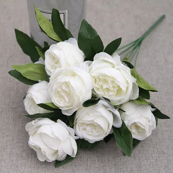 Изкуствен букет 10 глави божур изкуствени цветя западните рози сватбена украса божур фалшиви цветя на булката запазва цветя