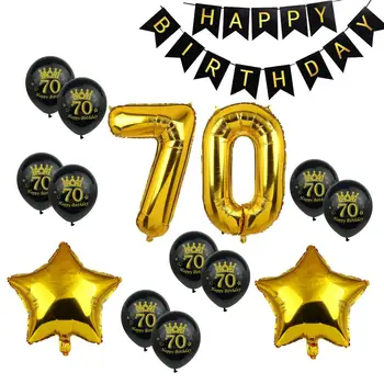 70 Birthday Black Happy Birthday Banner Number 70 Ballons 70th Birthday Party Decorations Adult 70 Years Anniversary Decor 75Г