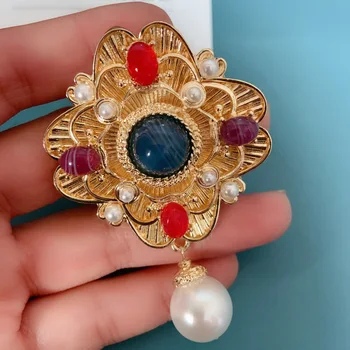 Синди Xiang барокови перли на кръста брошки за жени реколта мода цветни кралски стил на бижута брошка Пин високо качество