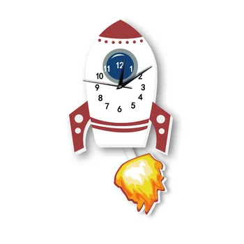 Nordic Clock Rocket Shape Детски Стенен Часовник Спалня Махалото Часовници Карикатура Декорация На Дома Модерен Аксесоари