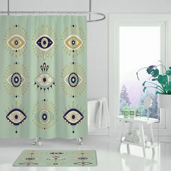 Най-високо качество полиестер завеси за душ отгатване на очите баня завеса комплект нескользящий мат килим